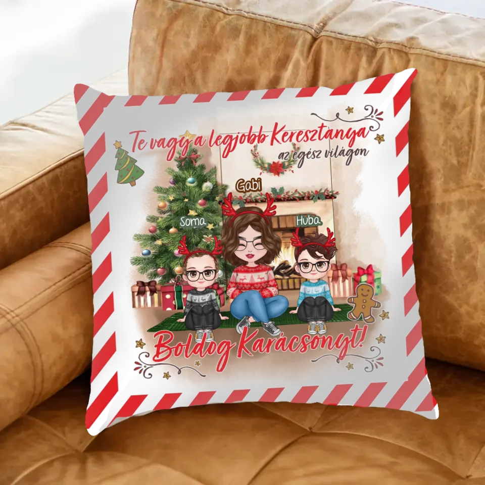 Egyedi karácsonyi ajándék keresztanyának - cuki karakteres legjobb keresztanya párna