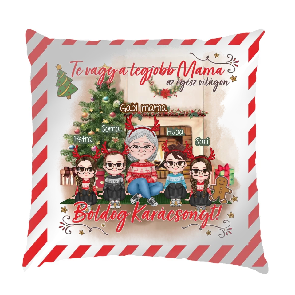 Egyedi karácsonyi ajándék nagyszülőknek - cuki karakteres legjobb mama párna