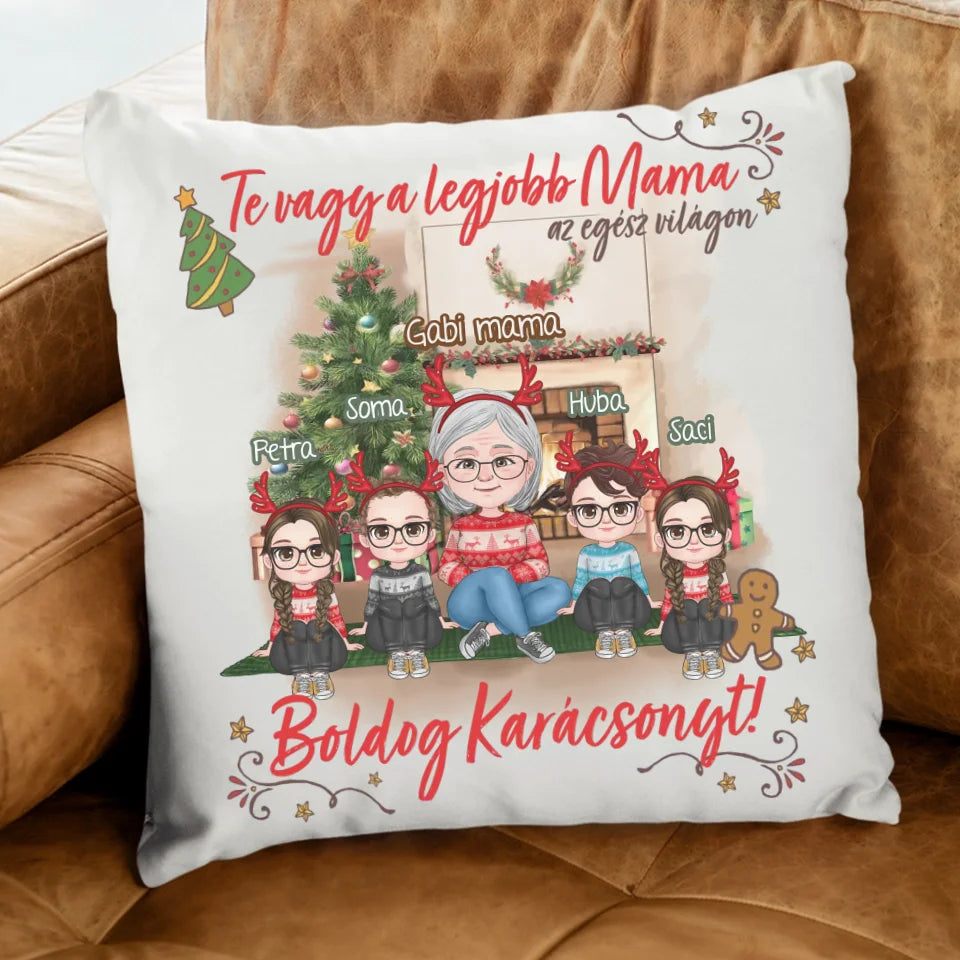Egyedi karácsonyi ajándék nagyszülőknek - cuki karakteres legjobb mama párna