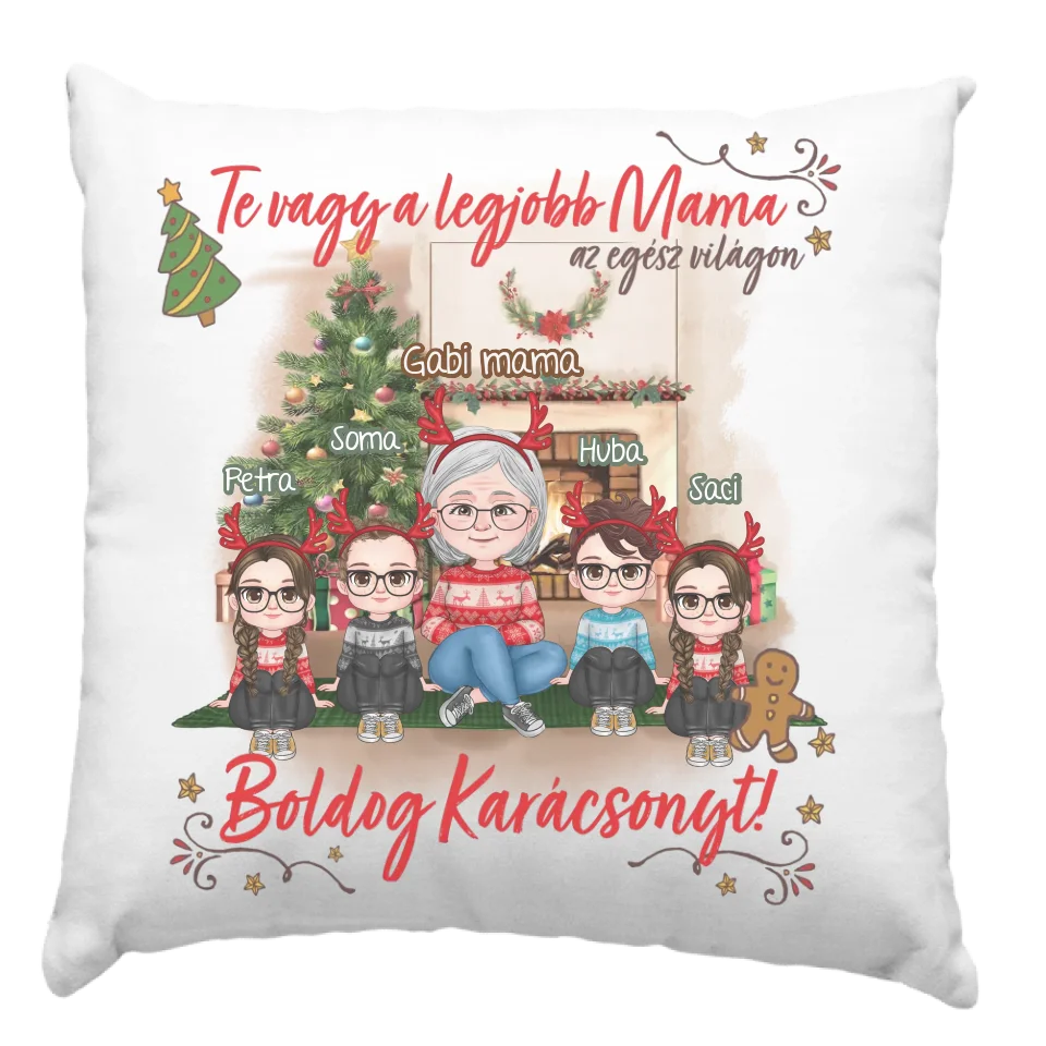 Egyedi karácsonyi ajándék nagyszülőknek - cuki karakteres legjobb mama párna