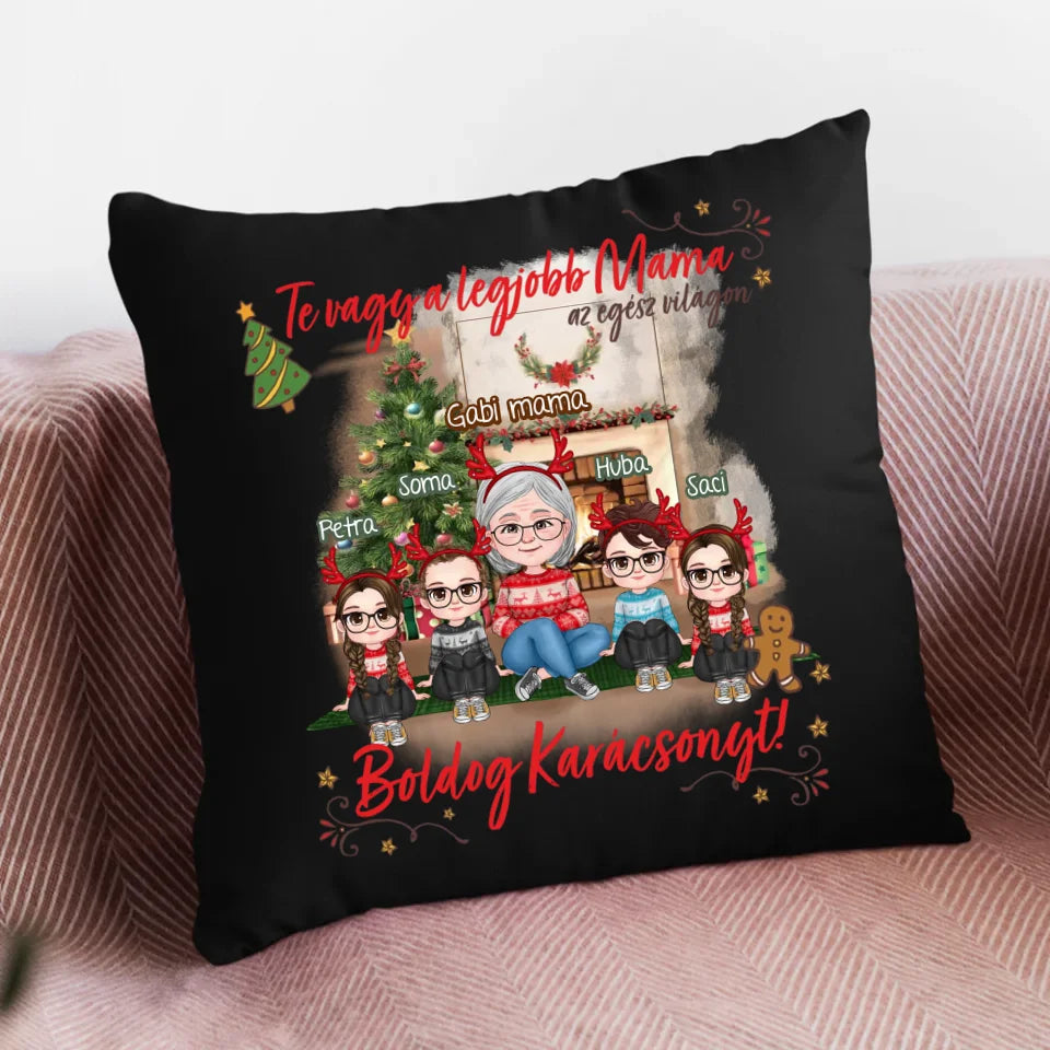 Egyedi karácsonyi ajándék nagyszülőknek - cuki karakteres legjobb mama párna