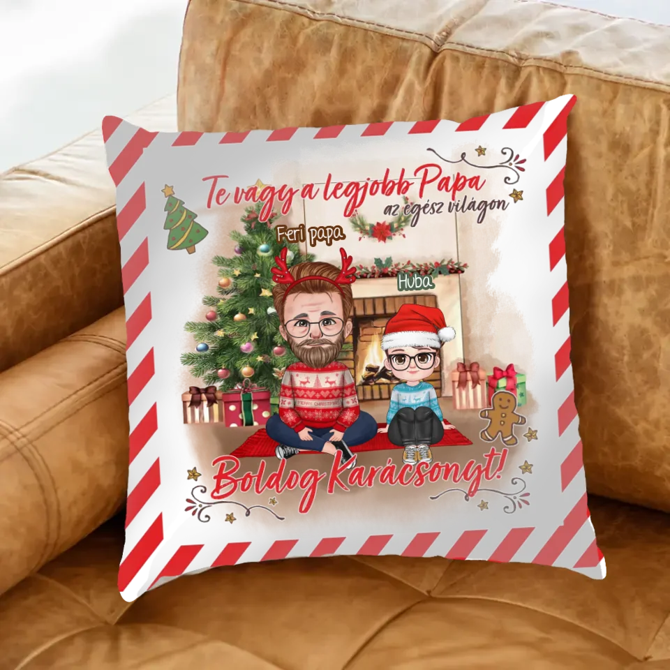 Egyedi karácsonyi ajándék nagyszülőknek - cuki karakteres legjobb papa párna
