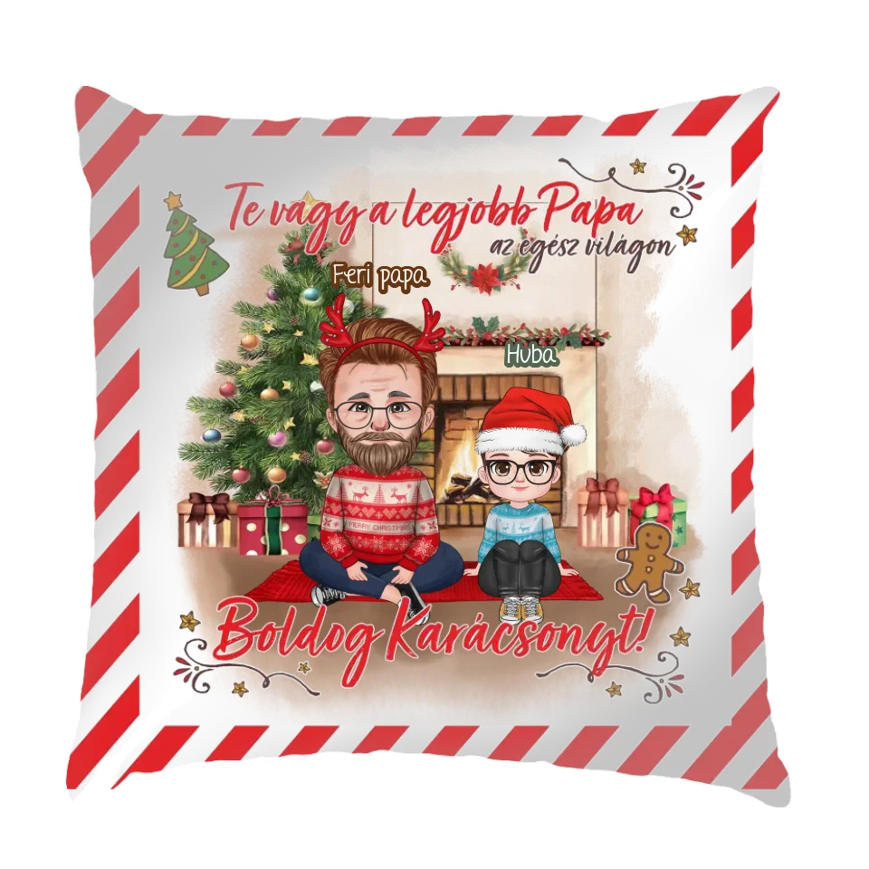 Egyedi karácsonyi ajándék nagyszülőknek - cuki karakteres legjobb papa párna