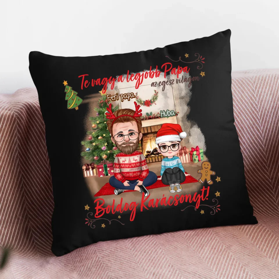 Egyedi karácsonyi ajándék nagyszülőknek - cuki karakteres legjobb papa párna