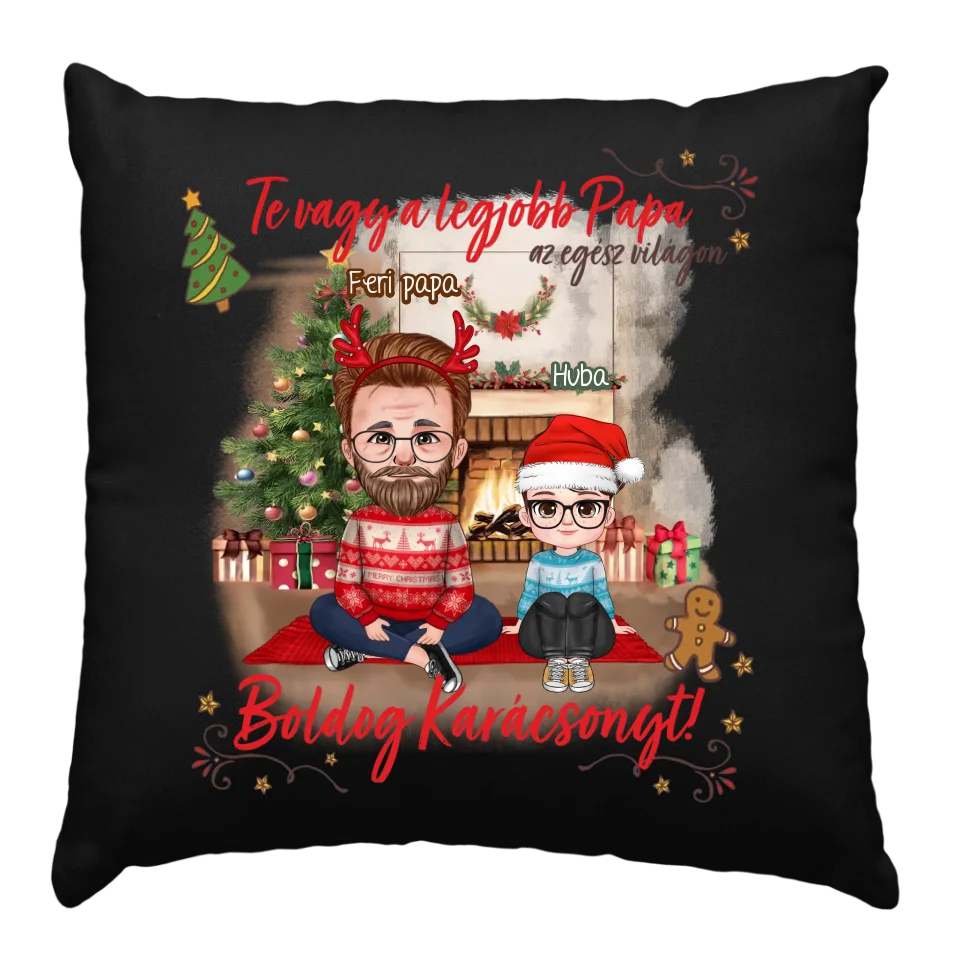 Egyedi karácsonyi ajándék nagyszülőknek - cuki karakteres legjobb papa párna