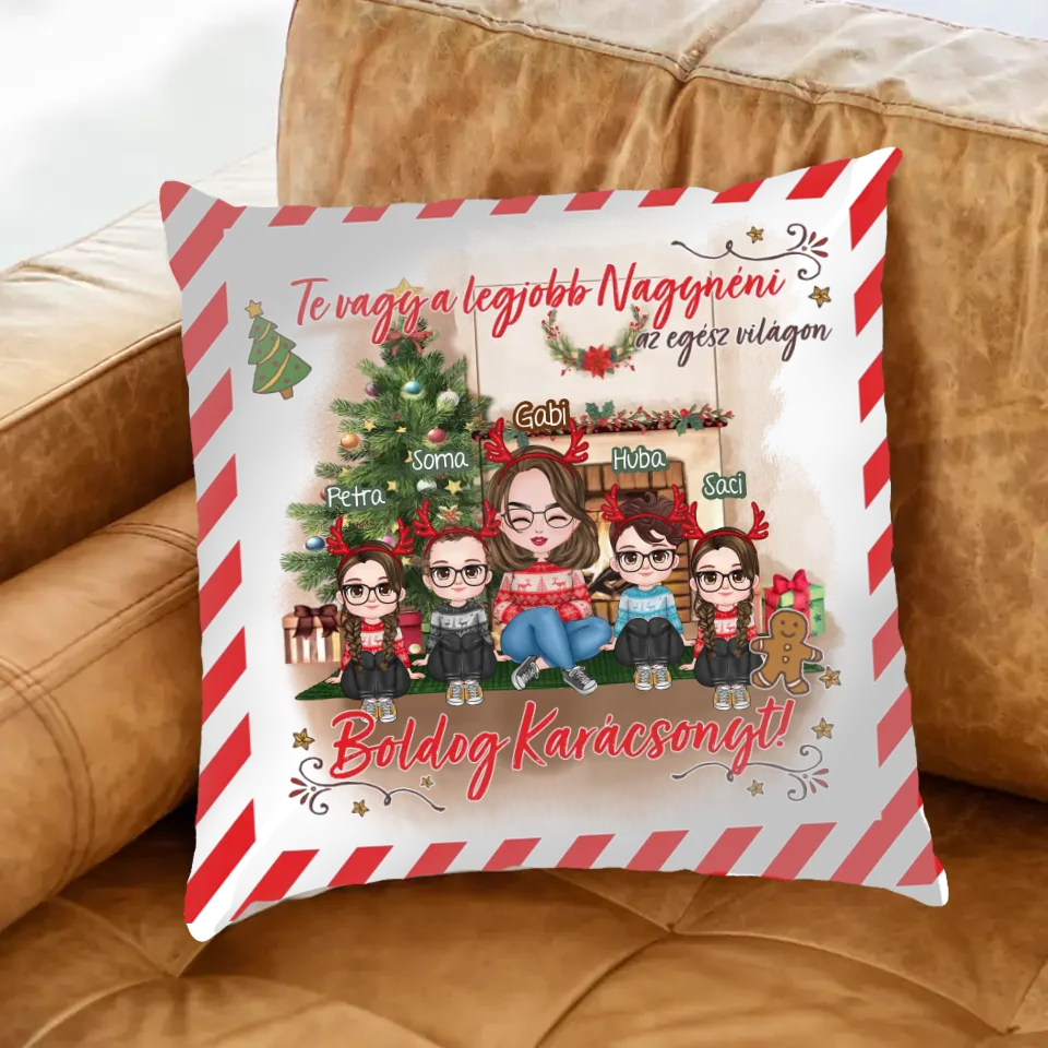 Egyedi karácsonyi ajándék nagynéniknek - cuki karakteres legjobb nagynéni párna