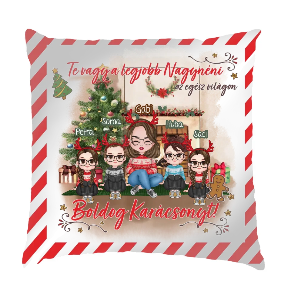 Egyedi karácsonyi ajándék nagynéniknek - cuki karakteres legjobb nagynéni párna