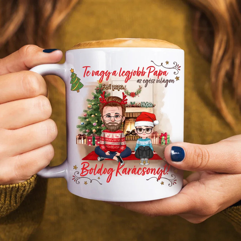 Egyedi ajándék nagypapáknak - Boldog karácsonyt bögre cuki karakterekkel