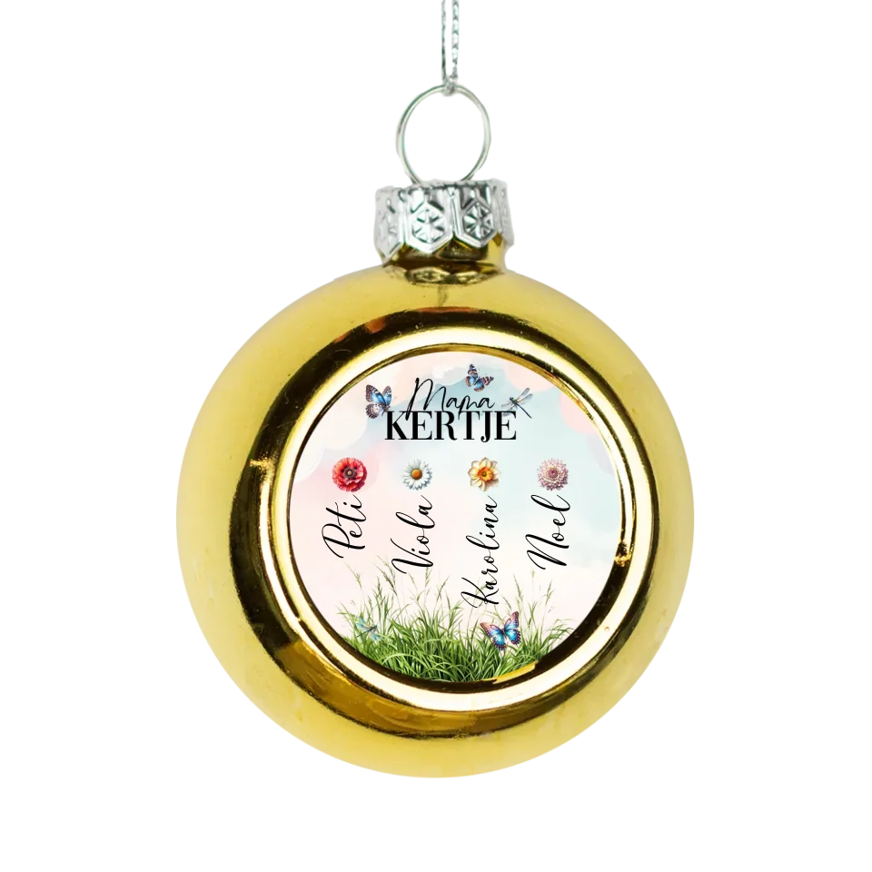 Mama kertje arany gömbdísz az unokák neveivel