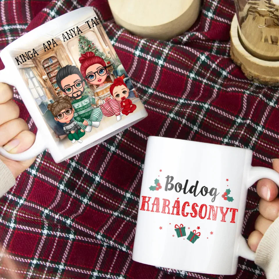 Karácsonyi cuki családos bögre