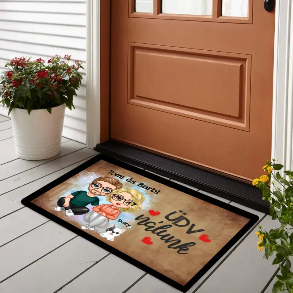 Szerkeszthető páros karakteres lábtörlő kutyákkal