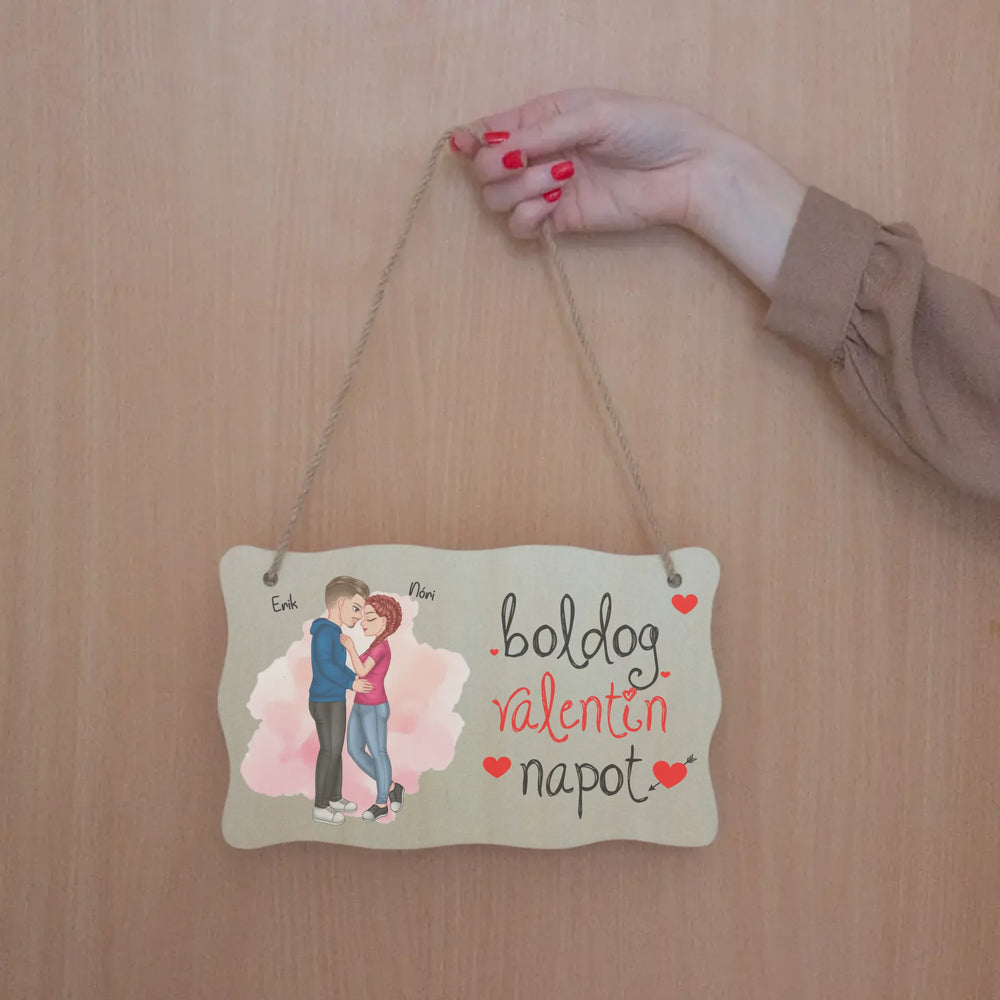 Valentin napi ölelkező cuki páros dísztábla