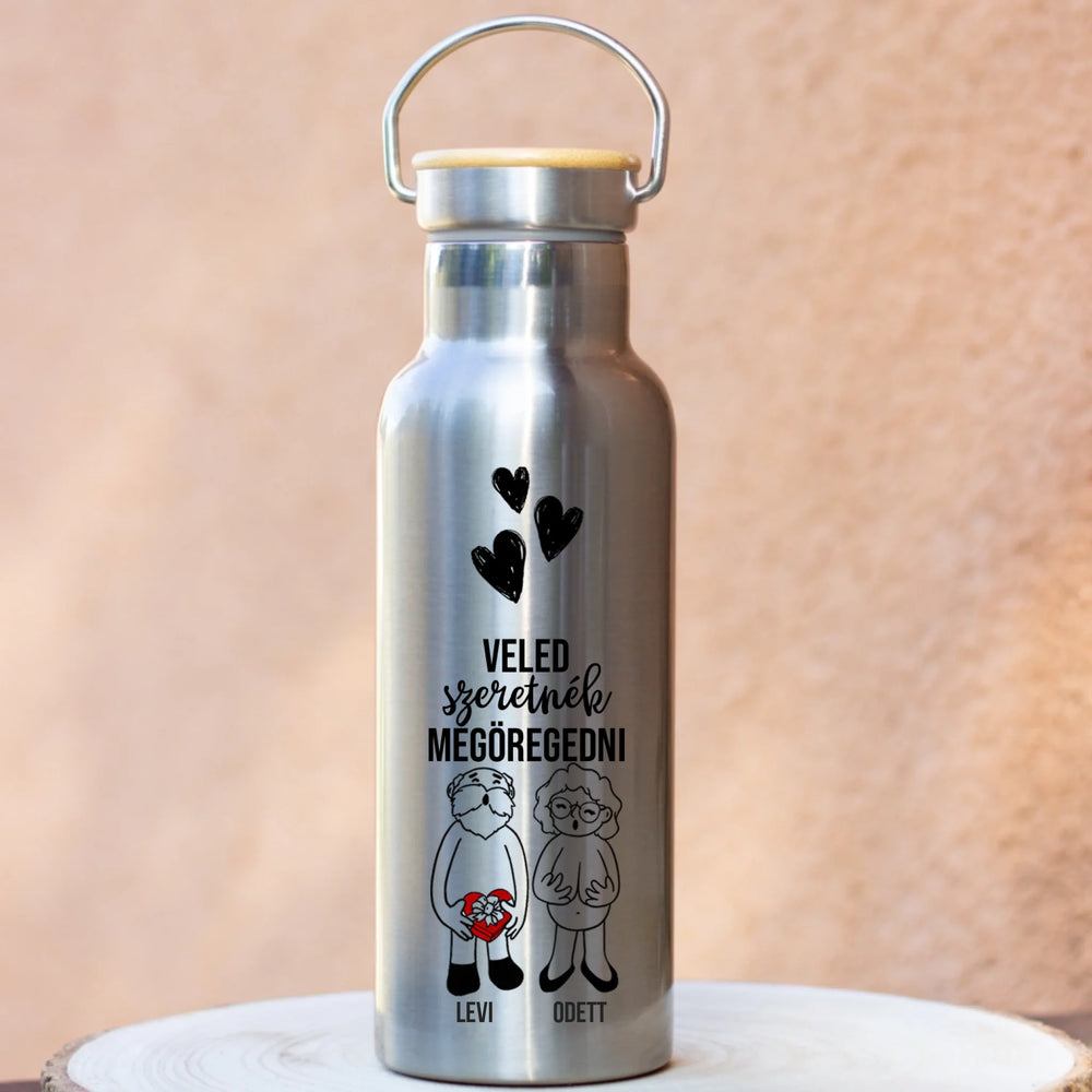 Veled szeretnék megöregedni ezüst színű bambusz fedeles kulacs