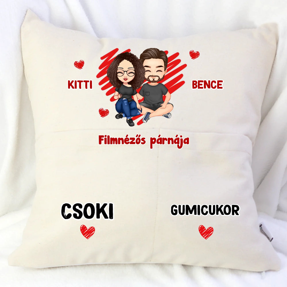 Filmnézős zsebes párna pároknak - Szerkeszthető karakterekkel