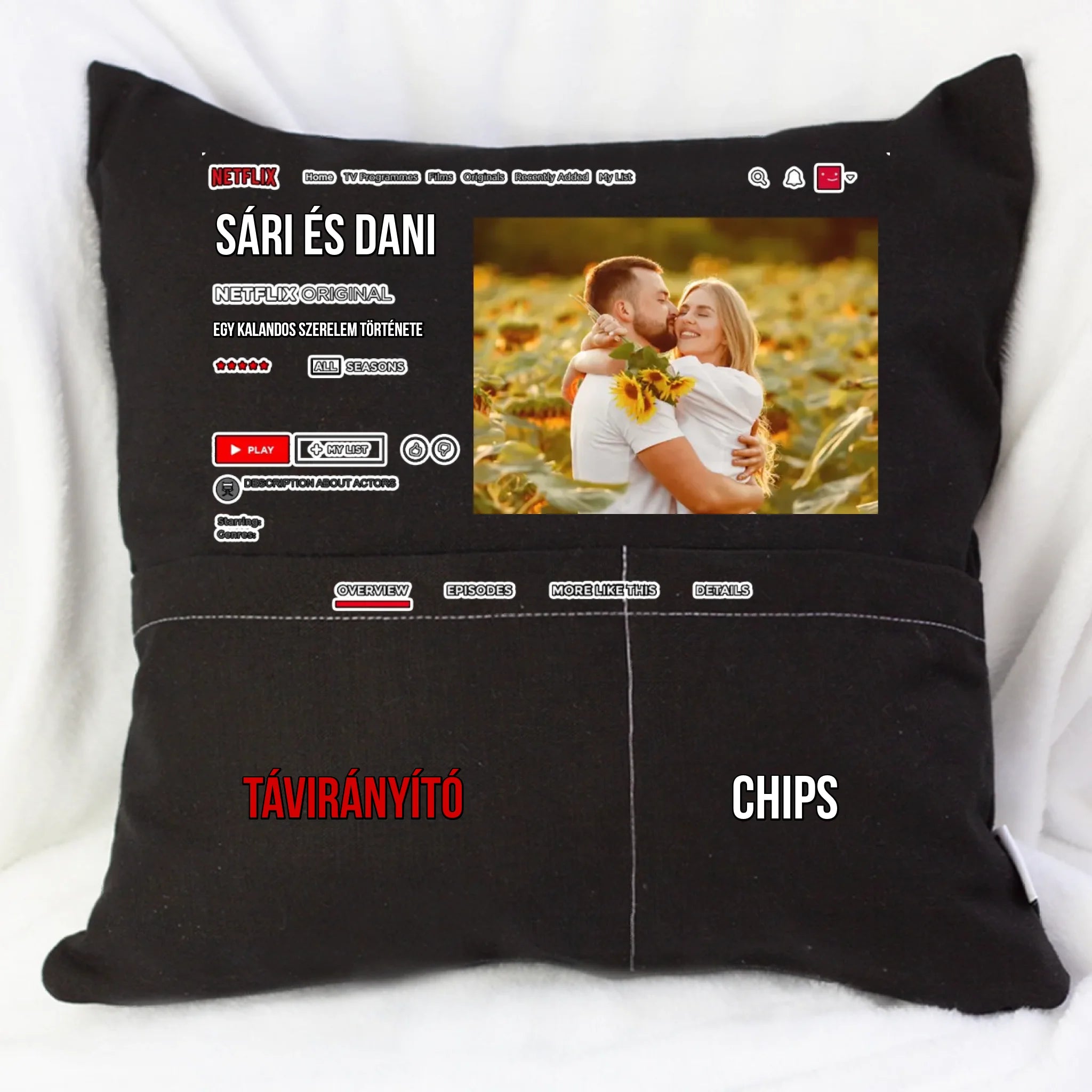 Egyedi képes Netflixes zsebes párna pároknak