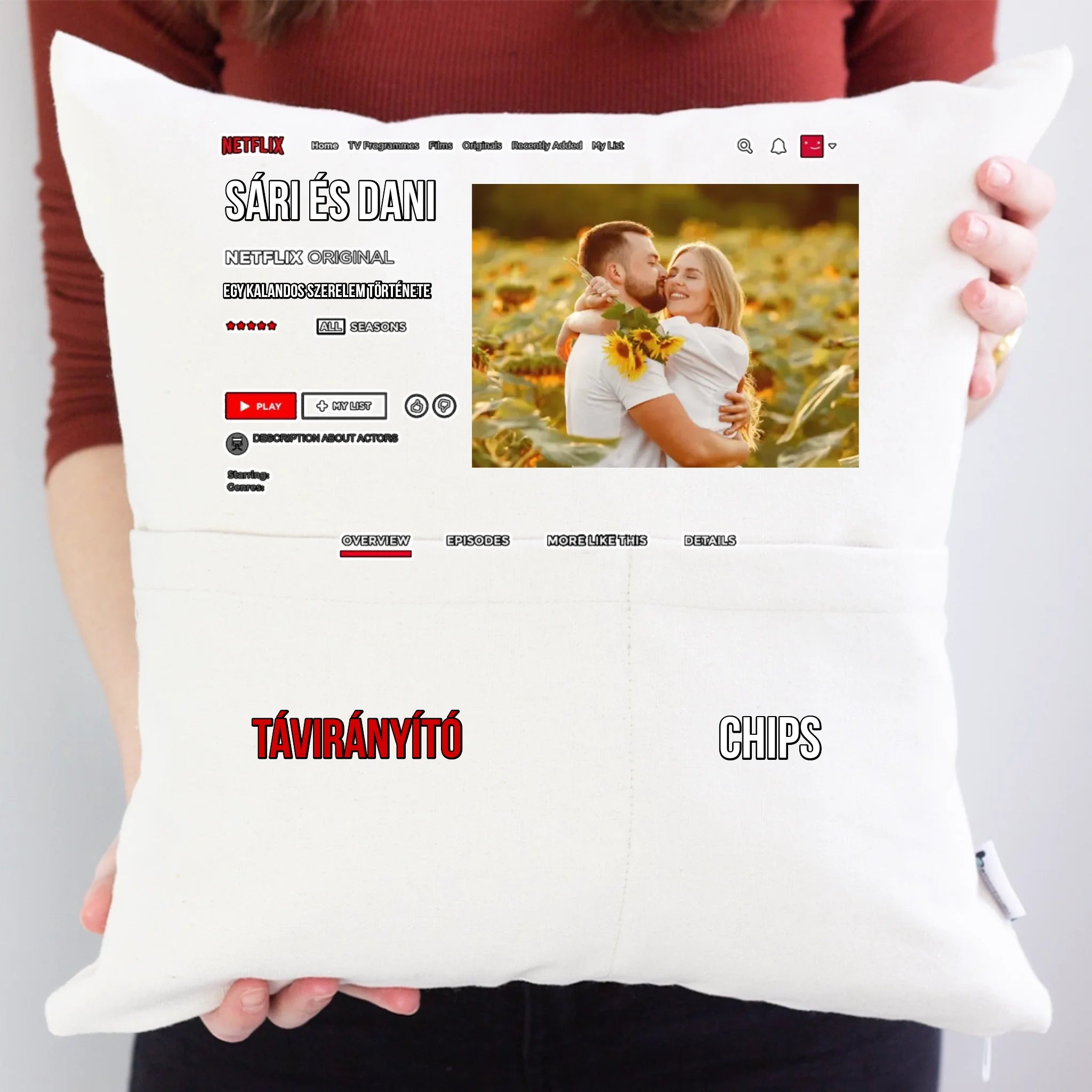 Egyedi képes Netflixes zsebes párna pároknak