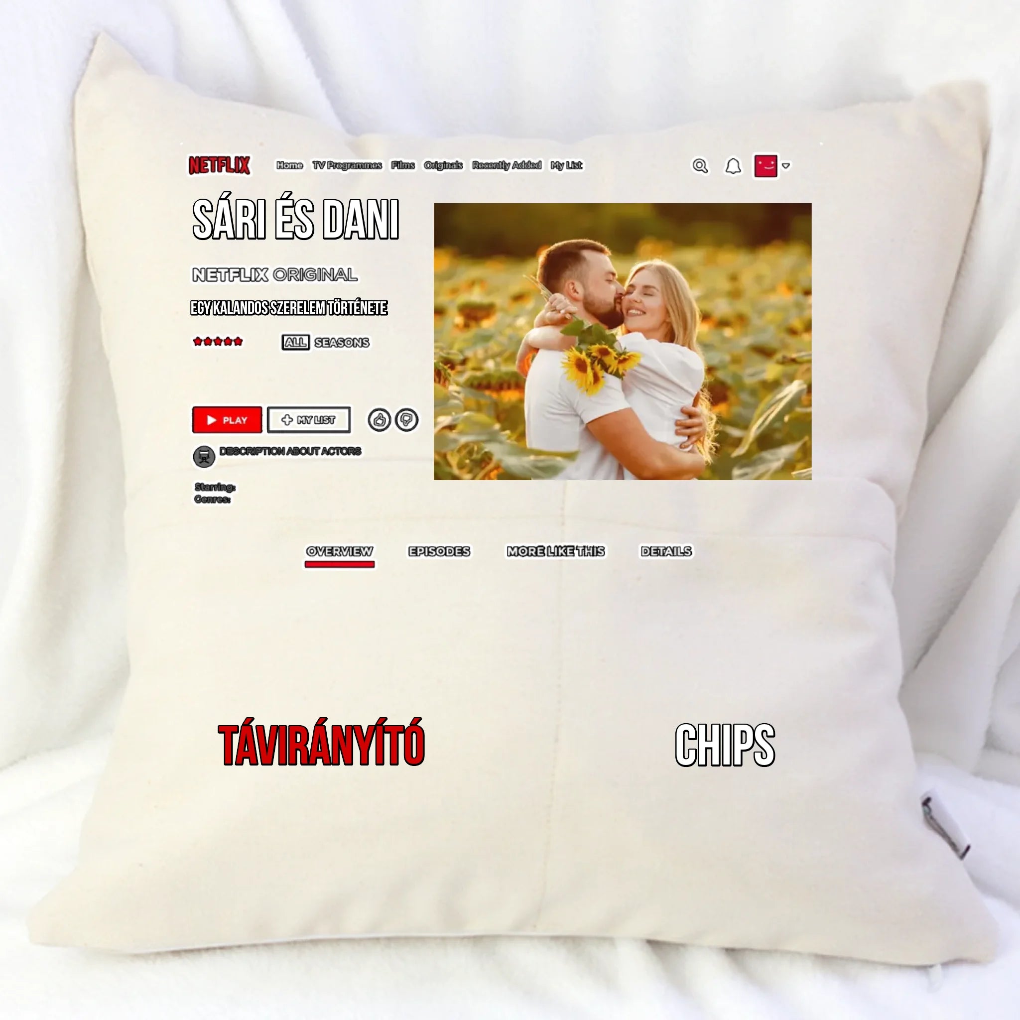 Egyedi képes Netflixes zsebes párna pároknak