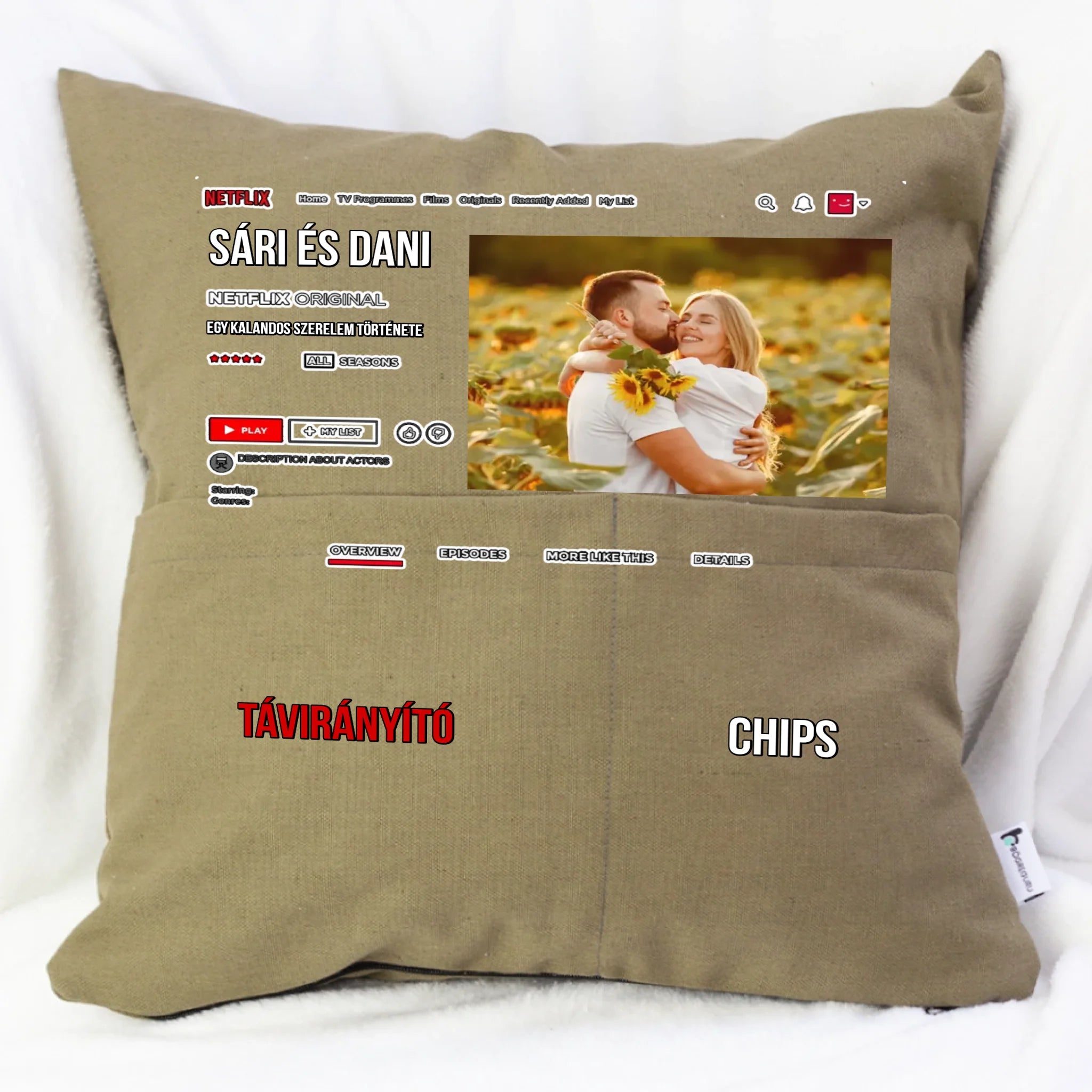 Egyedi képes Netflixes zsebes párna pároknak
