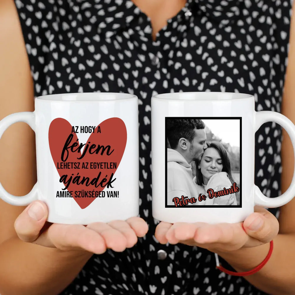 Az hogy a férjem lehetsz egyedi képes vicces bögre pároknak