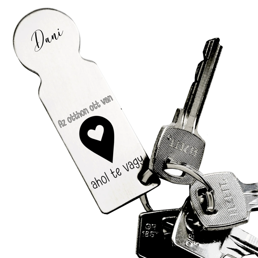 Az otthon ott van bevásárlókocsi érme kulcstartó egyedi névvel