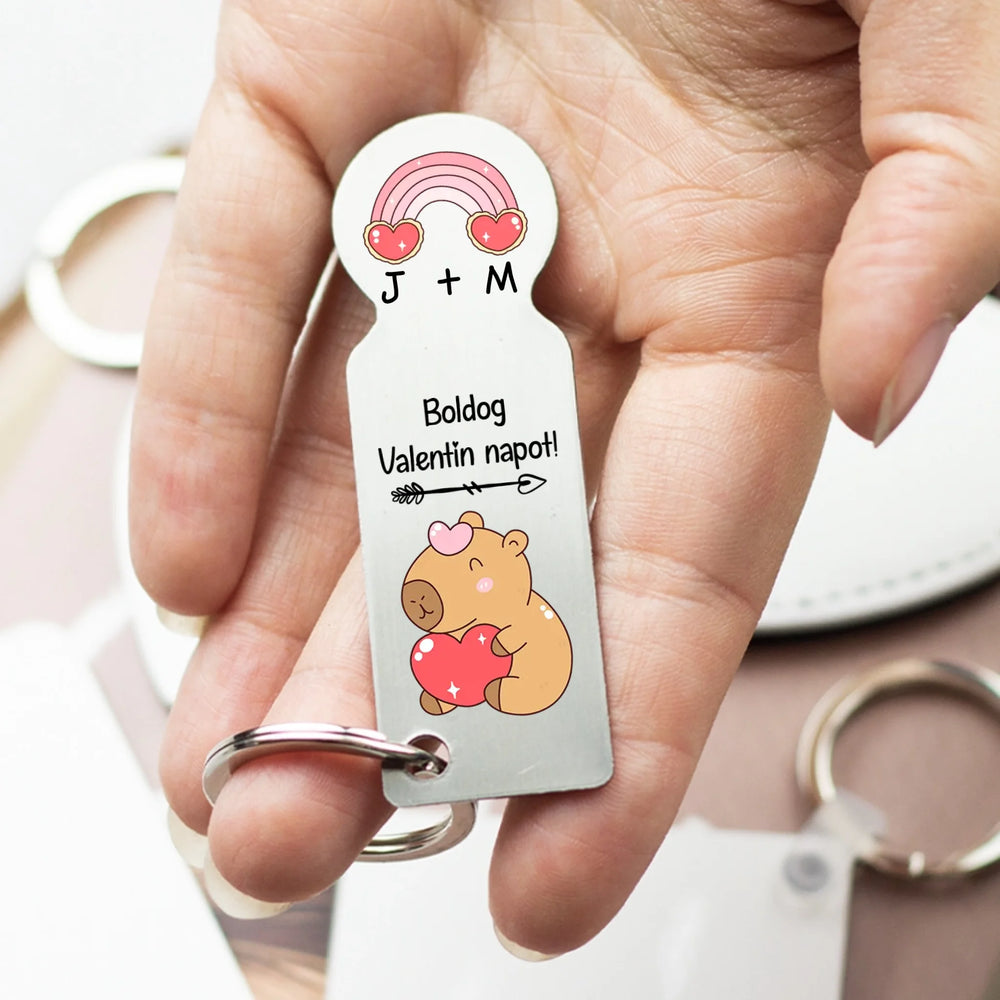 Boldog Valentin napot kapibarás bevásárlókocsi érme kulcstartó