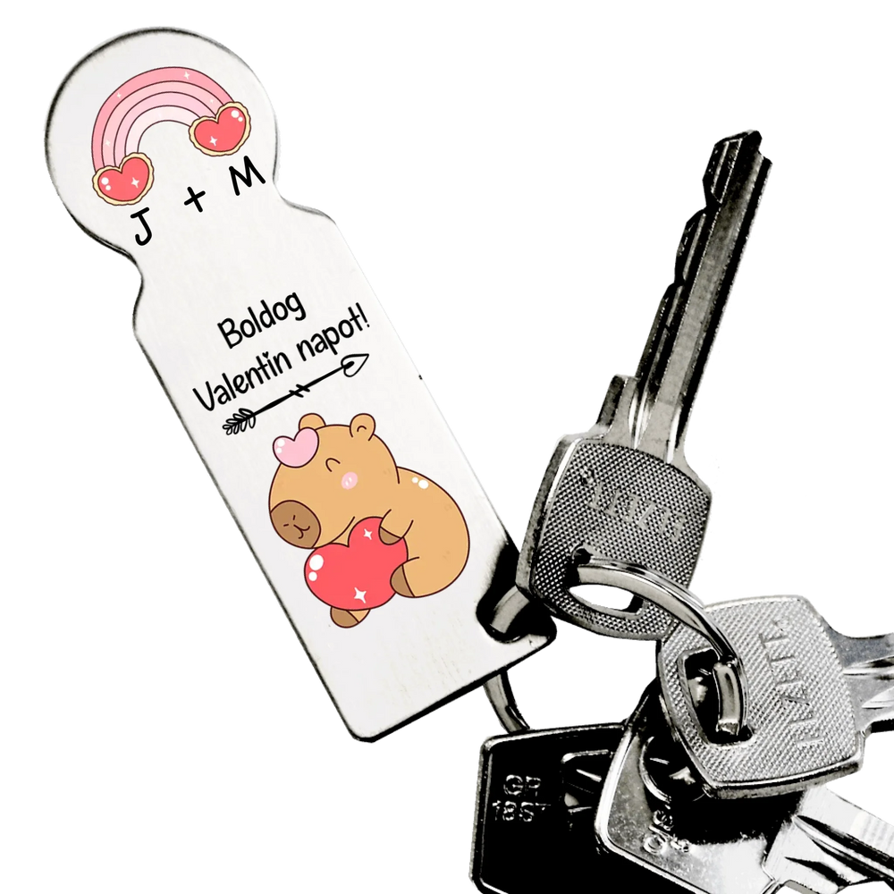Boldog Valentin napot kapibarás bevásárlókocsi érme kulcstartó