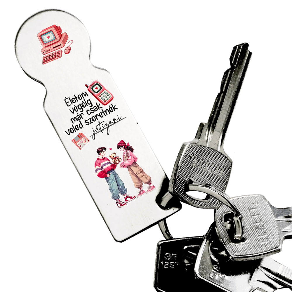 Veled szeretnék játszani bevásárlókocsi érme kulcstartó