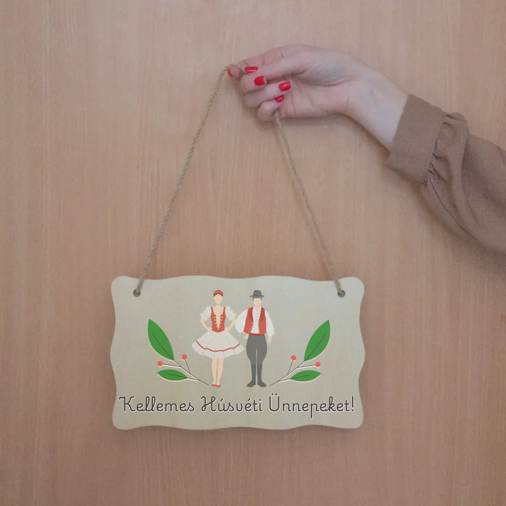 Húsvéti ajtó kopogtató fa dísztábla egyedi felirattal