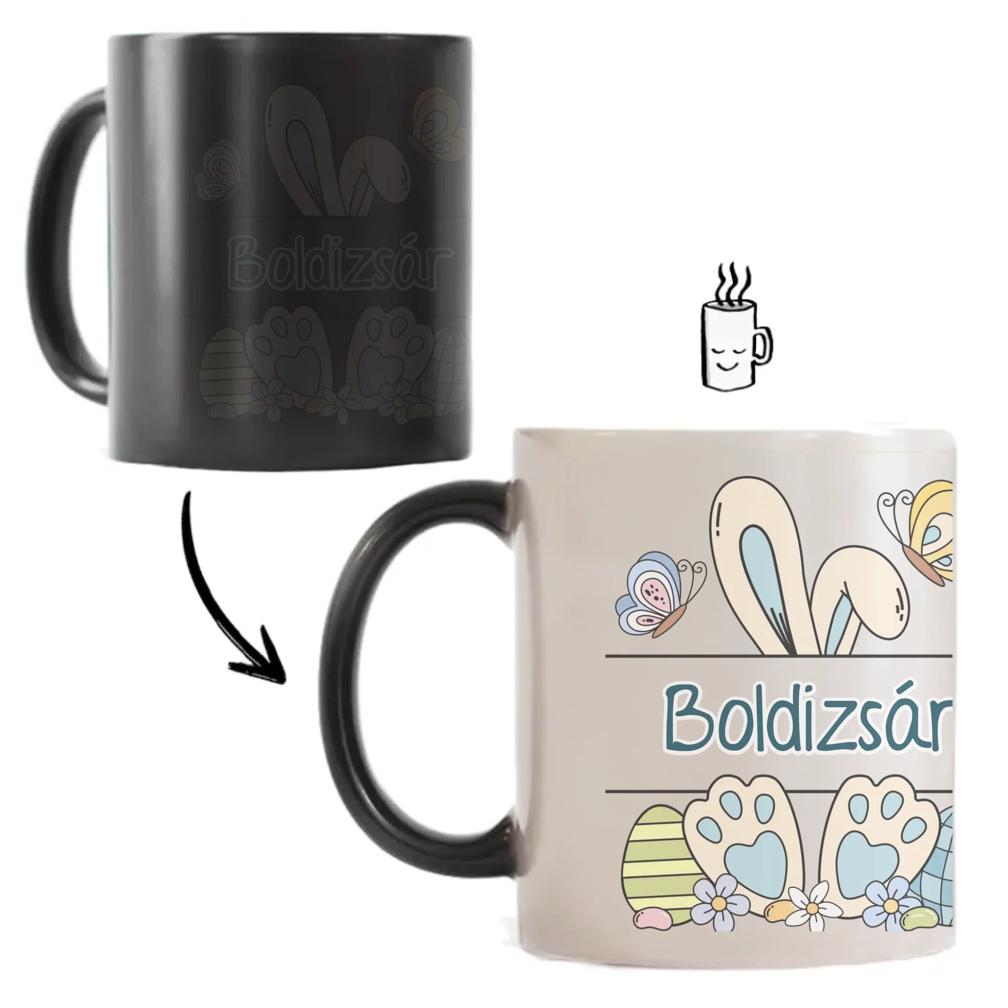 Nyuszi mintás ajándék bögre kisfiúknak egyedi névvel