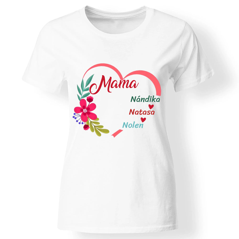 Virágos szív egyedi feliratos női póló Nagymamáknak