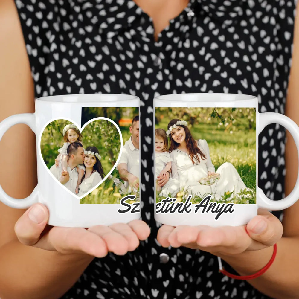 Szivecskés egyedi képes bögre szerkeszthető felirattal