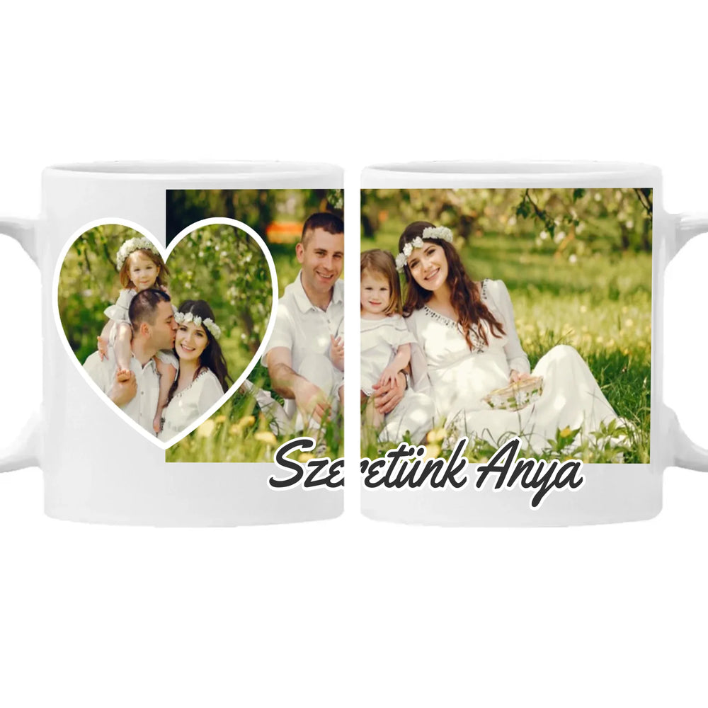 Szivecskés egyedi képes bögre szerkeszthető felirattal