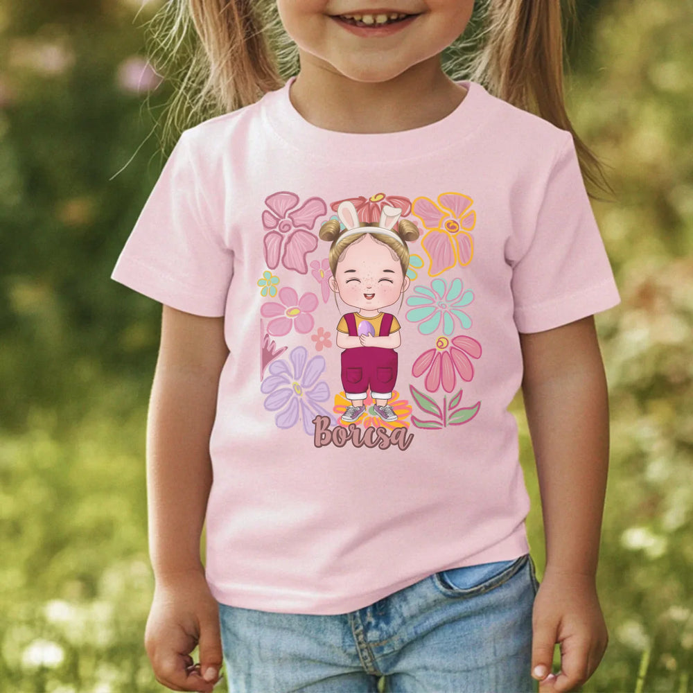 Húsvéti ajándék kislányoknak - egyedi neves póló szerkeszthető karakterrel