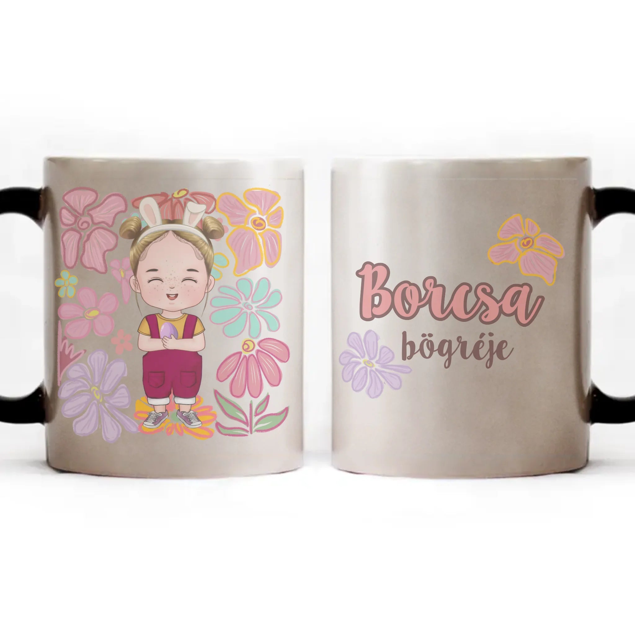 Húsvéti ajándék kislányoknak - egyedi neves bögre szerkeszthető karakterrel