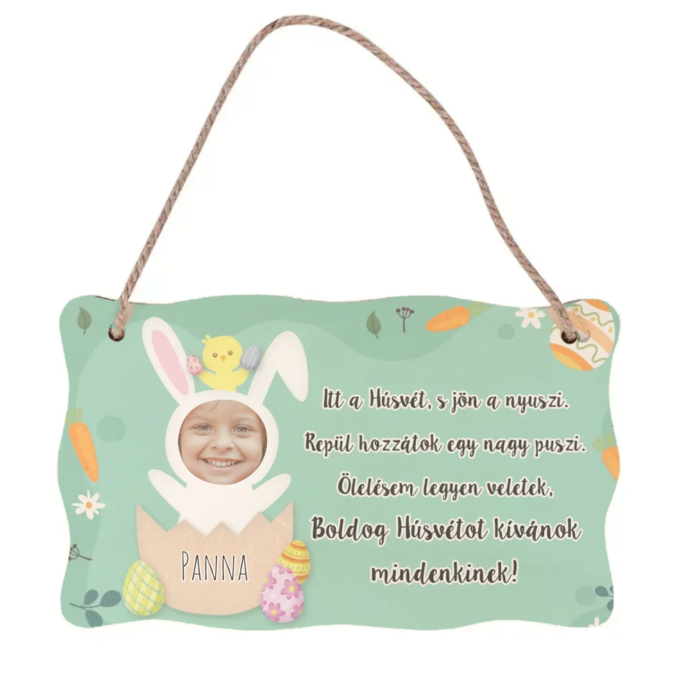 Húsvéti nyuszi saját képpel, névvel dísztábla