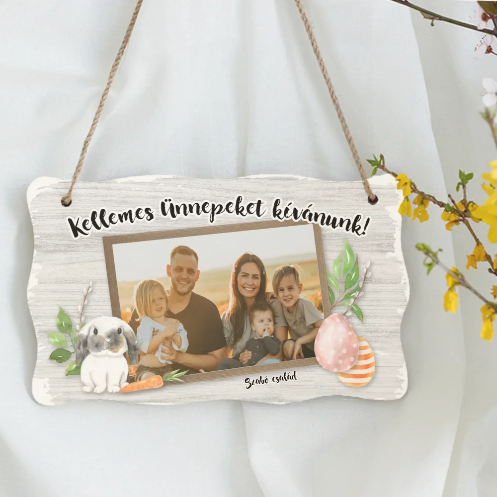 Kellemes Ünnepeket kívánunk saját fotóval, névvel dísztábla