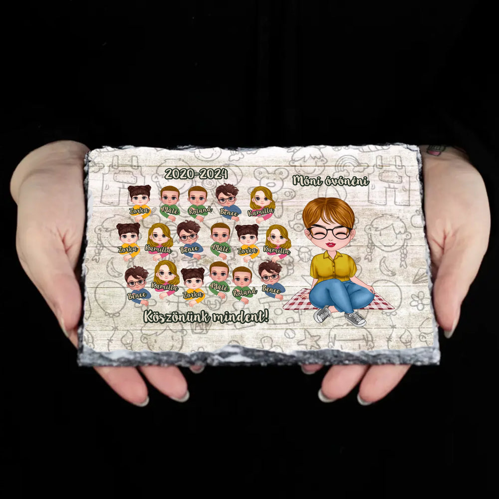 Pedagógus napi köszönőajándék - egyedi gránit kőlap szerkeszthető karakterekkel