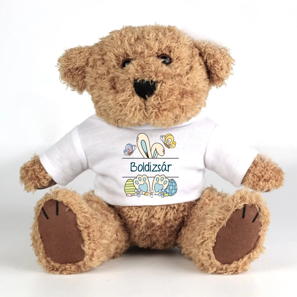 Húsvéti Plüssmaci egyedi névvel választható nyuszifül mintával