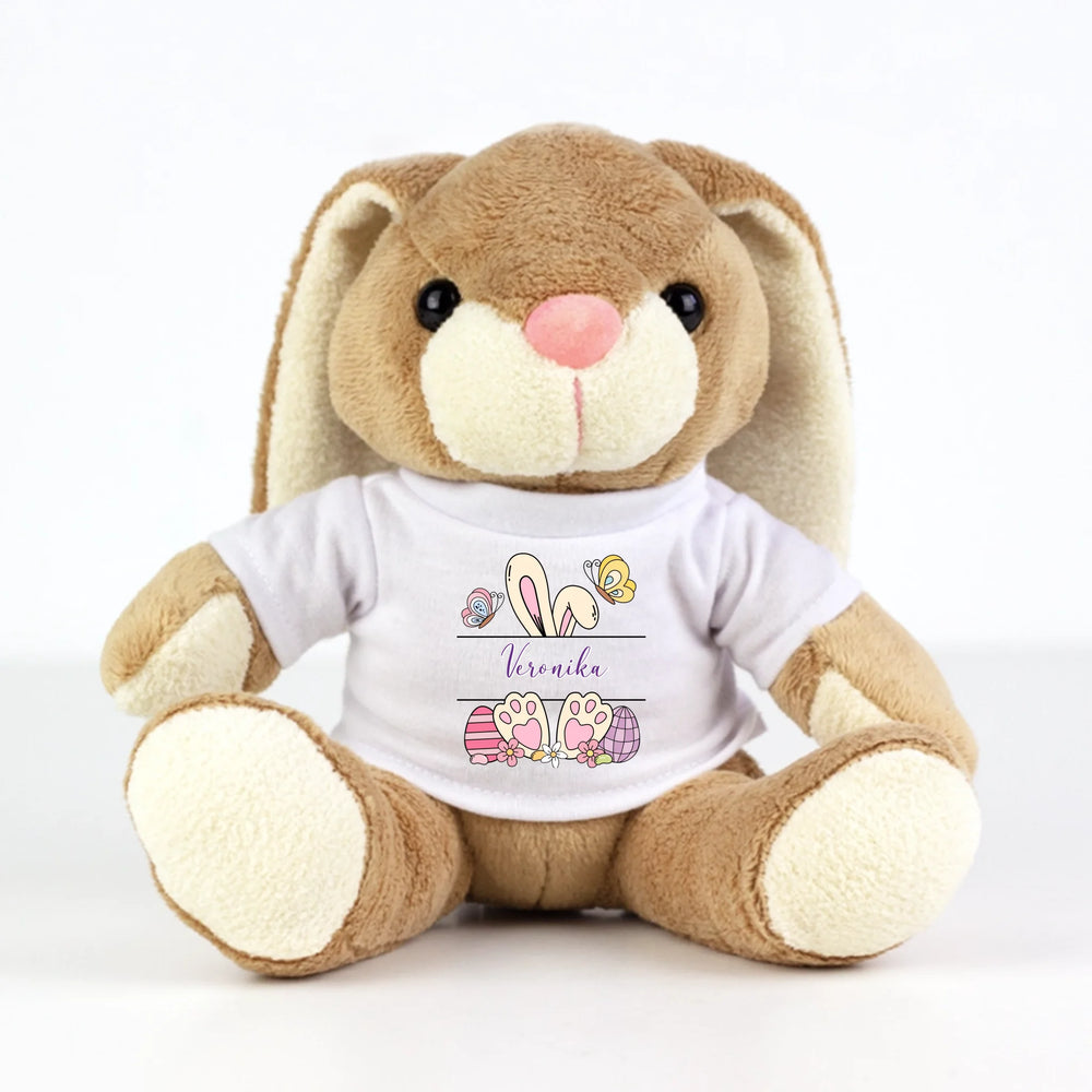 Húsvéti Plüssnyuszi lányoknak egyedi névvel választható nyuszifül mintával