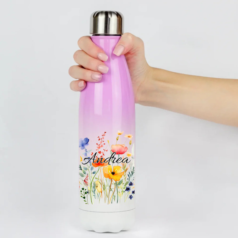 Színátmenetes kulacs virágos mintával és saját névvel