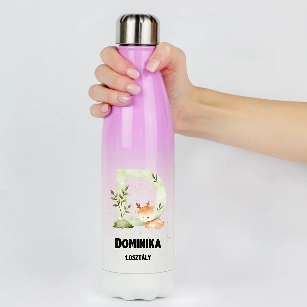 Színátmenetes kulacs gyerekeknek erdei állatokkal szerkeszthető névvel