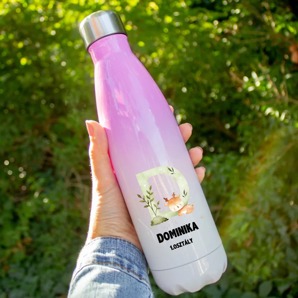 Színátmenetes kulacs gyerekeknek erdei állatokkal szerkeszthető névvel