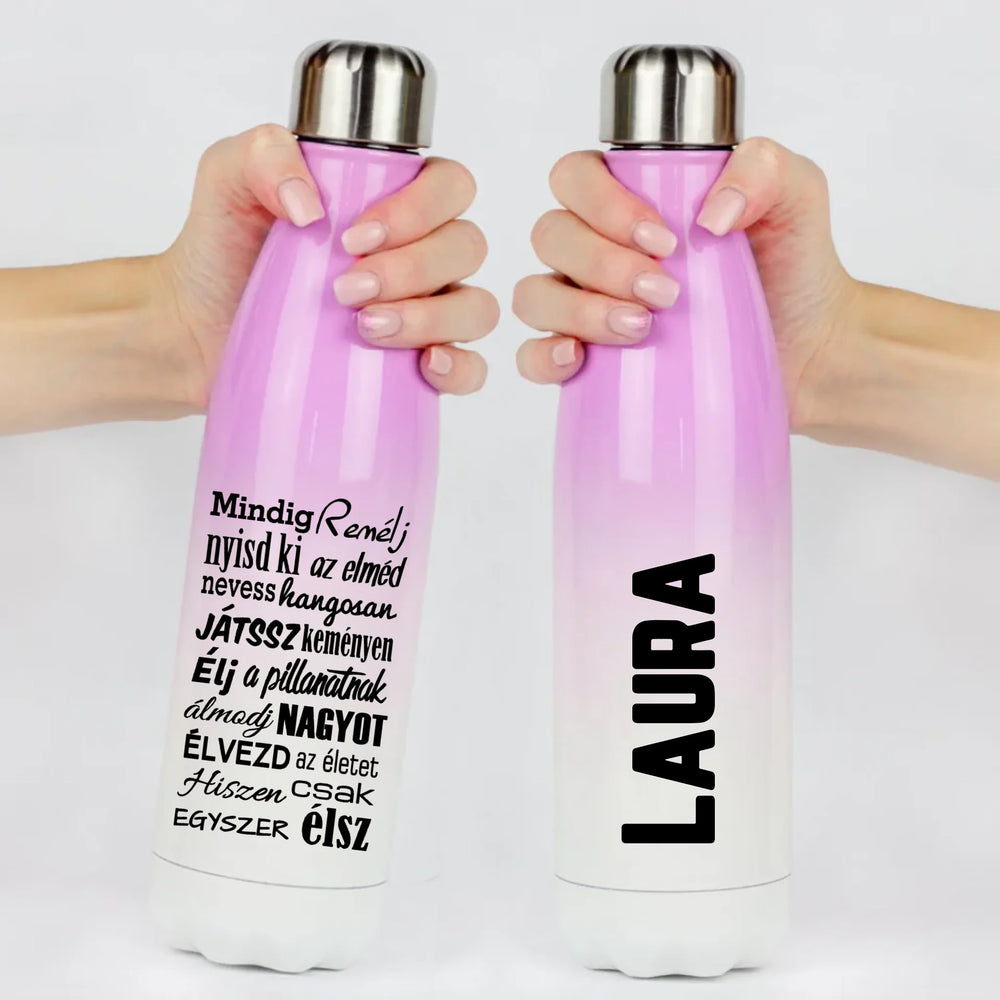 Színátmenetes motivációs kulacs idézettel és névvel