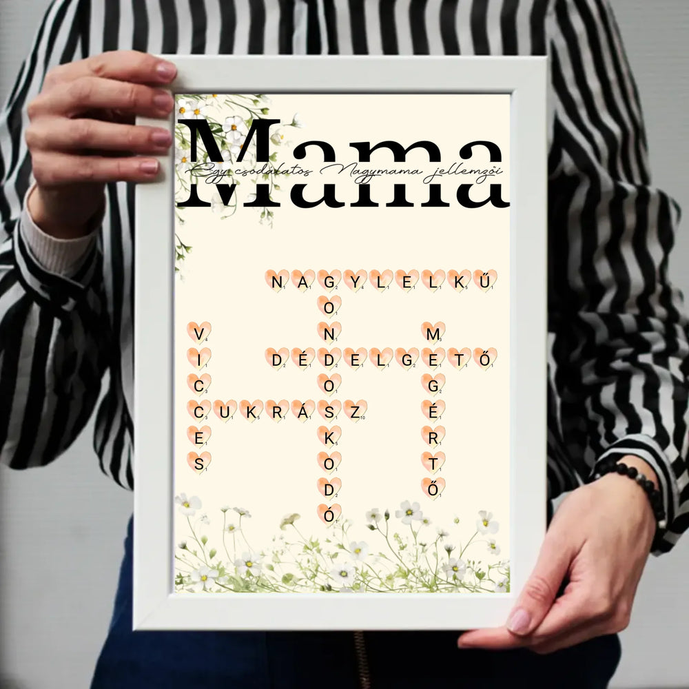 Egy csodálatos Nagymama jellemzői - Egyedi scrabble feliratos falikép Anyák napjára