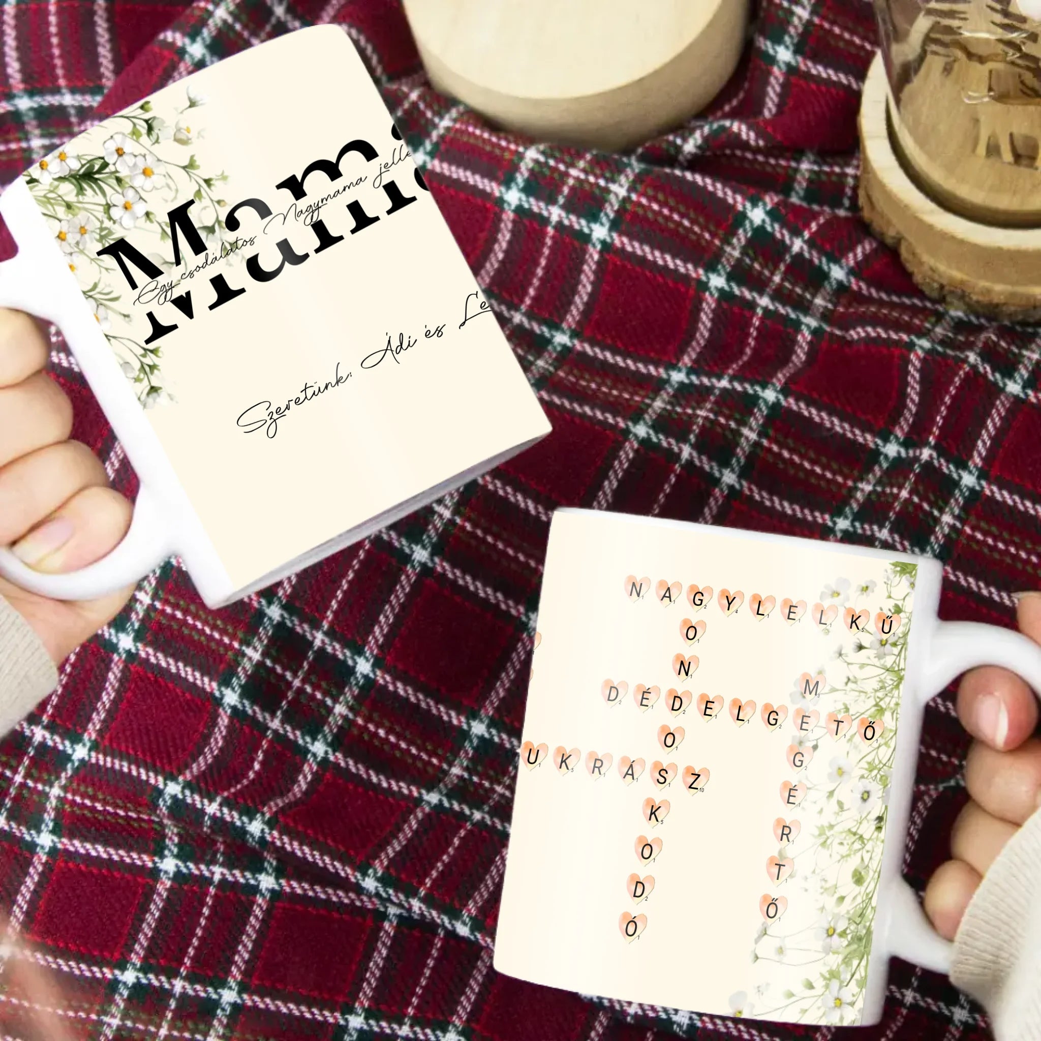 Egy csodálatos Nagymama jellemzői - Egyedi scrabble feliratos bögre Anyák napjára