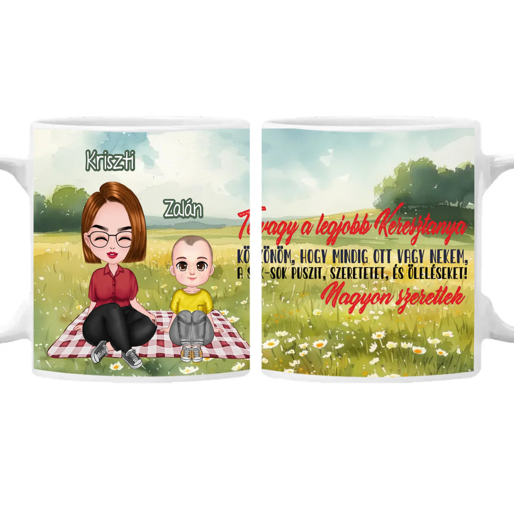 Te vagy a legjobb Keresztanya cuki karakteres egyedi anyák napi ajándék bögre