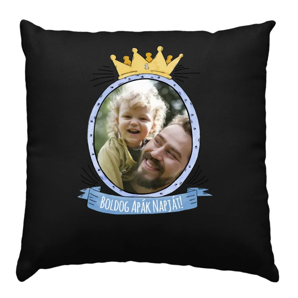 Boldog apák napját egyedi képes fekete párna