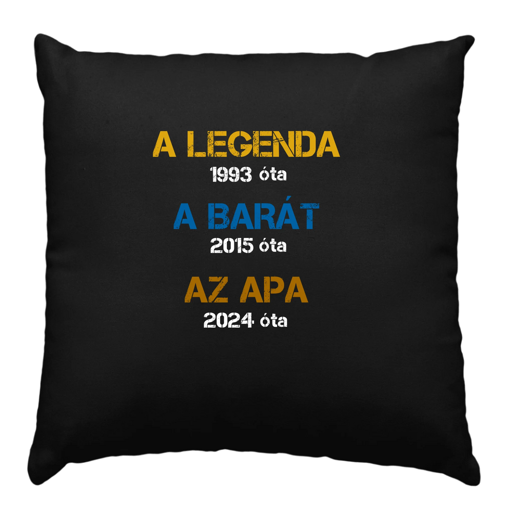 Egyedi évszámos ajándék apáknak A legenda, a barát, az apa fekete párna