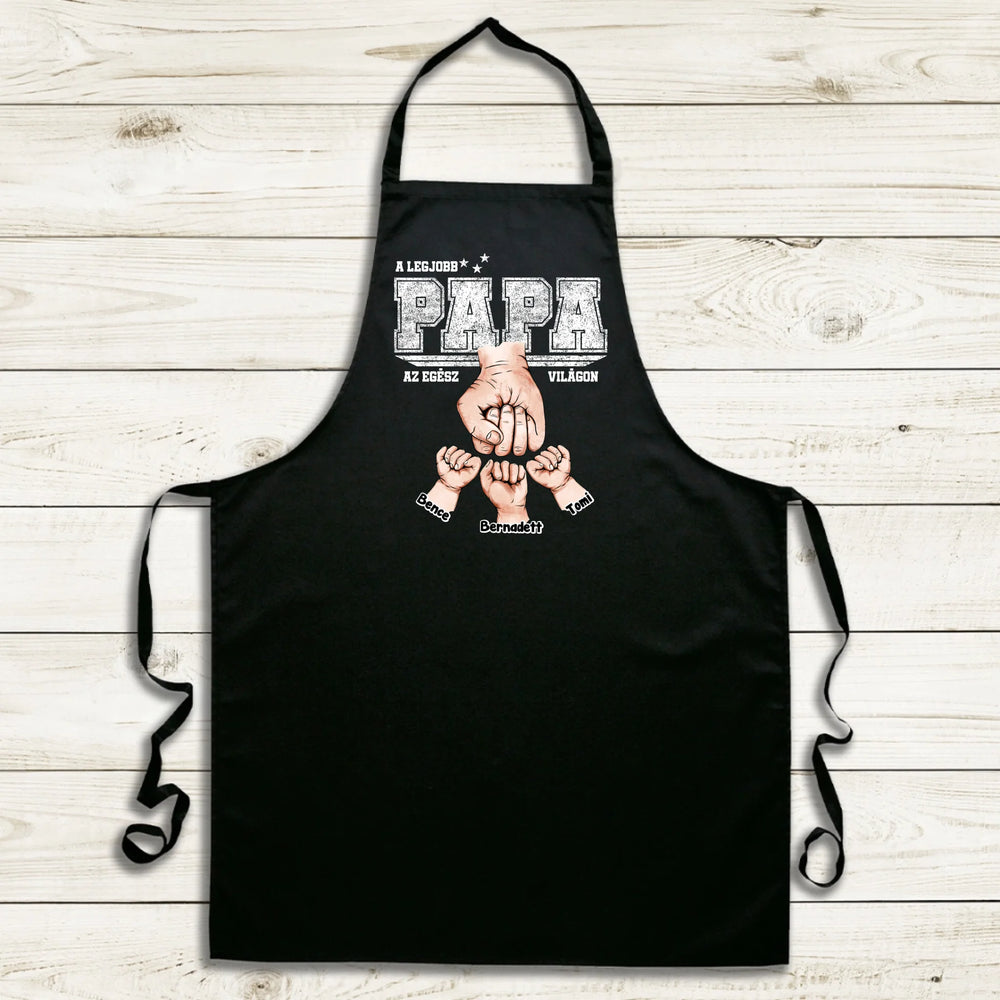 Ajándék Papáknak - Személyre szabható A legjobb Papa fekete kötény