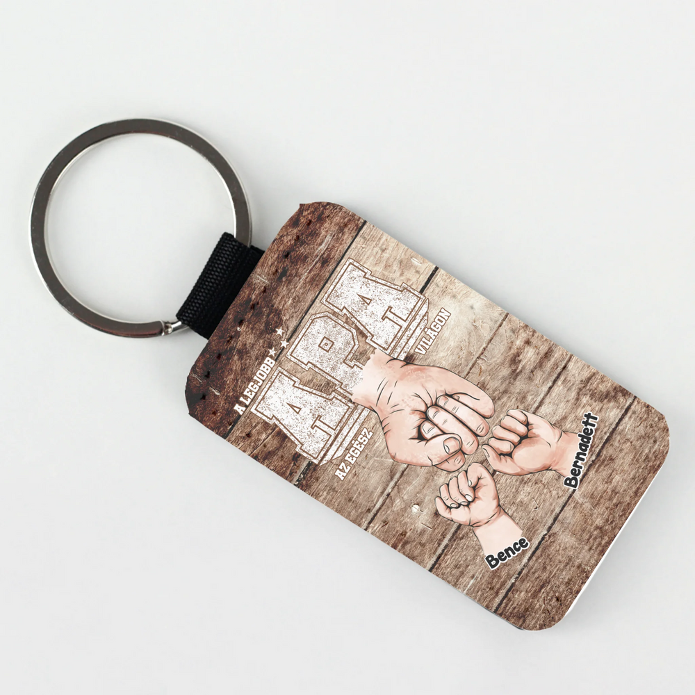 Ajándék Apáknak - Személyre szabható A legjobb Apa bőr hatású kulcstartó